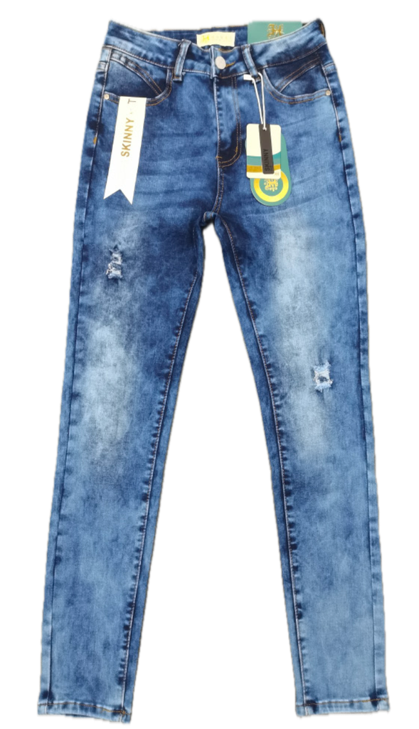 PANTALÓN DE MEZCLILLA SKINNY TIRO MEDIO AZUL BAJO DESLAVADO 