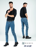 [HK-M-101] PANTALON DE MEZCLILLA CARGO AZUL MEDIO DESLAVADO